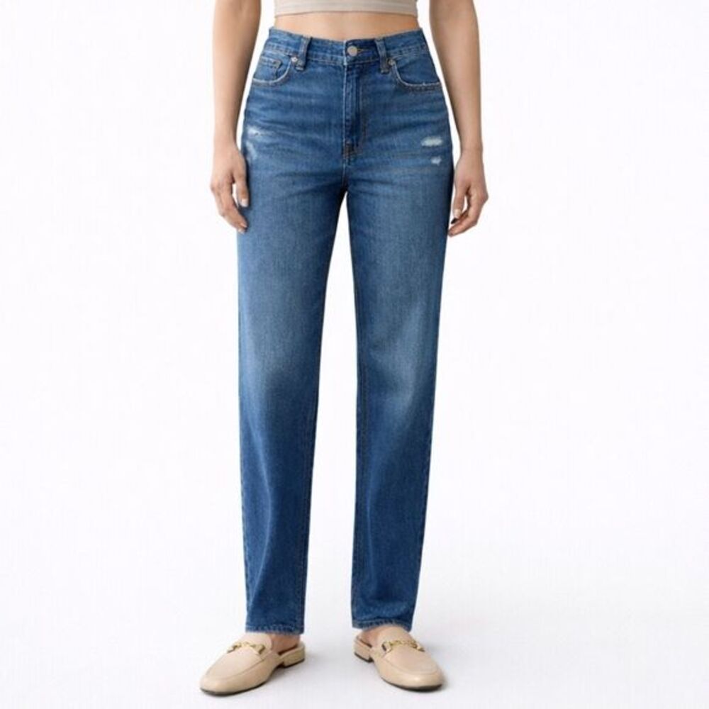 American Eagle Super High Rise Baggy Straight Jeans Size 00 Blue Y2K Casual